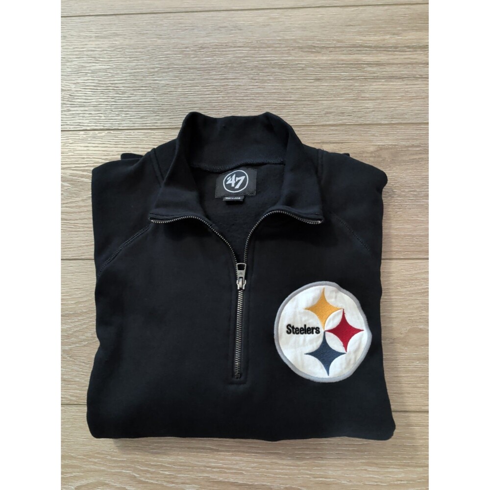 PITTSBURGH STEELERS BLACK QUARTER ZIP PULLOVER SWEATSHIRT '47 BRAND MEN'S SZ XL - Picture 2 of 12